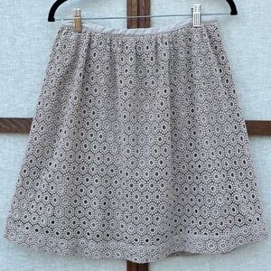 Garnet Hill Elegant Beige Tan Eyelet Lace Lined Cotton Knee-Length Skirt - 4